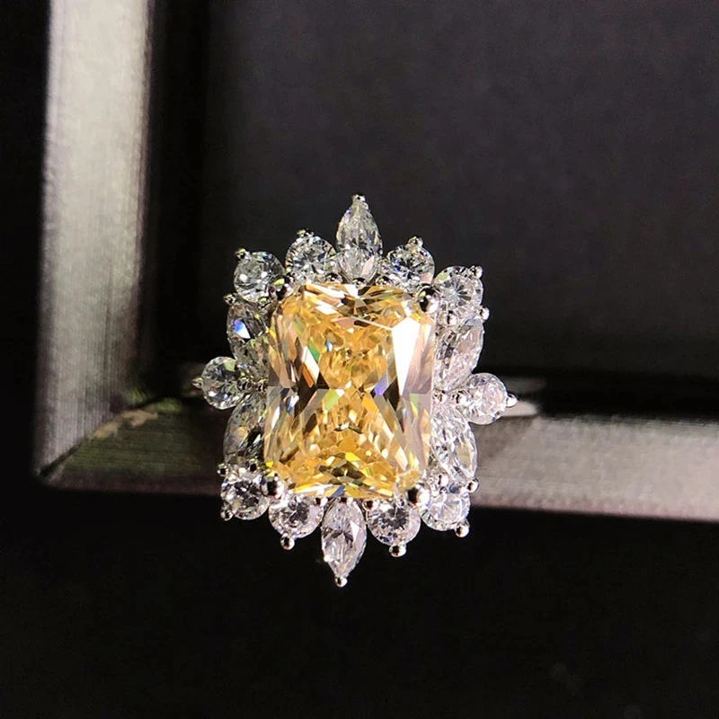 Huitan Square Yellow CZ Stone Luksusowy damski pierścionek na wieczorne przyjęcie Eleganckie damskie pierścionki na palce Prezent rocznicowy Biżuteria modowa