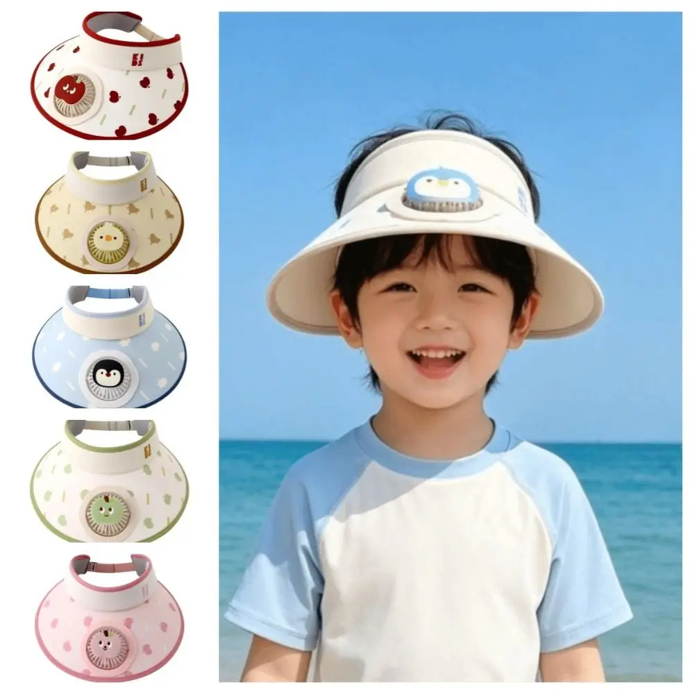 Cute Cartoon Children Fan Hat Sunscreen Elastic Summer Fan Visor Cap Breathable Rechargeable Sunscreen Empty Top Hat Beach