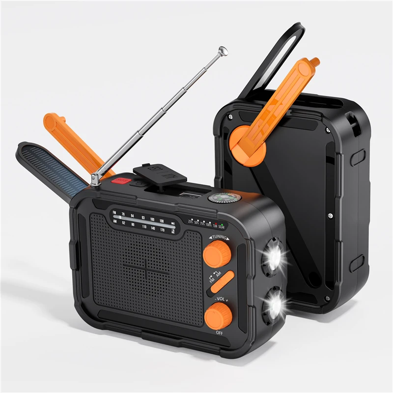 Hand Crank Solar Power Bank with FM/AM Radio Flashlight Portable Charger Station for iPhone 15 Samsung Xiaomi External Battery