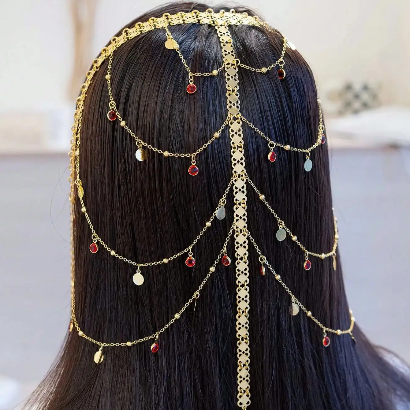 Gold Plated Kurdish Turkish Bridal Hair Jewelry Women's Head Wear Middle East Style Hair Accessory for Weddings Special Occasion