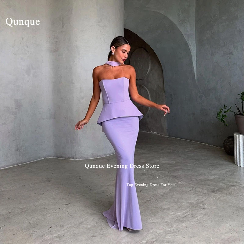 

Qunque Long Lilac Sleeveless Evening Dresses With Scarf Mermaid Strapless Prom Dresses for Women Vestidos De Fiesta Customized