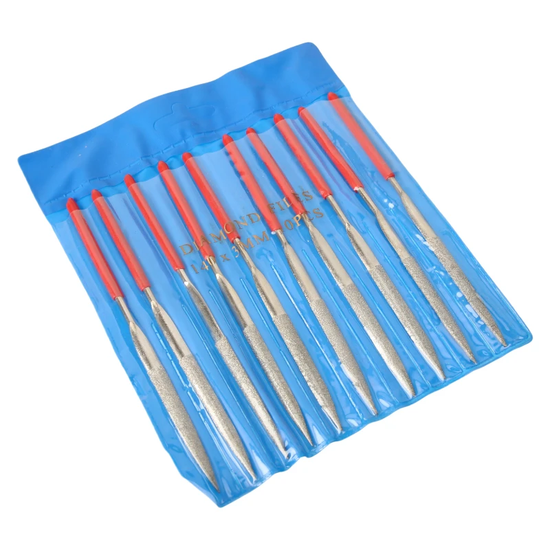 10 pçs conjunto de arquivo de agulha de diamante 3x140mm mini kit de arquivo de agulha para pedra vidro metal escultura artesanato ferramentas manuais conjunto de arquivo de agulha
