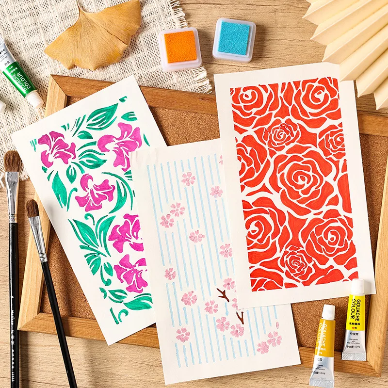 4 Pcs Plant Art Templates Drawing Stencils Templates Painting Stencils Flowers Stencils for Schools Home Crafting