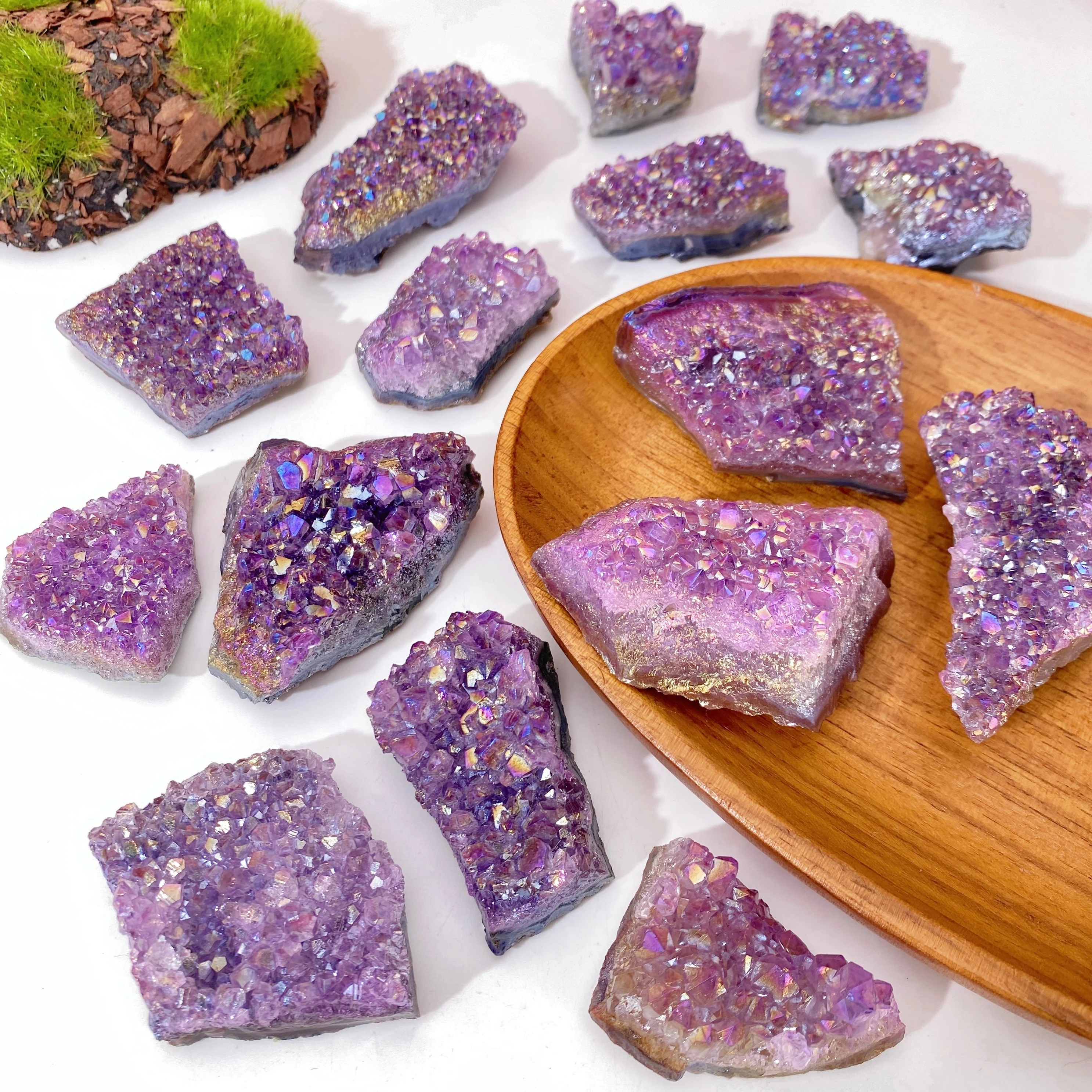 1Pc Aura Amethyst Cluster Ornament, Crystal Collection For DIY, Home And Office Table Decorations, Gifts For Family And Friends