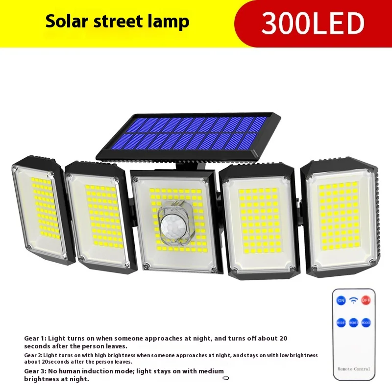 Solar Wall Lamp Five-Head Rotating Outdoor Human-Sensing Light For Courtyard Use Waterproof Light For Fence Road Illumination