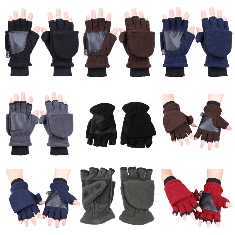 Luvas conversíveis de inverno flip top mittens com velo quente térmico unisex