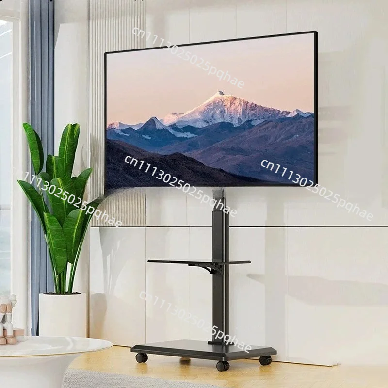 Mobile TV Stand Height Adjustable TV Stand with Wheels Double Tray for Audio-Visual Devices Rolling TV Stand