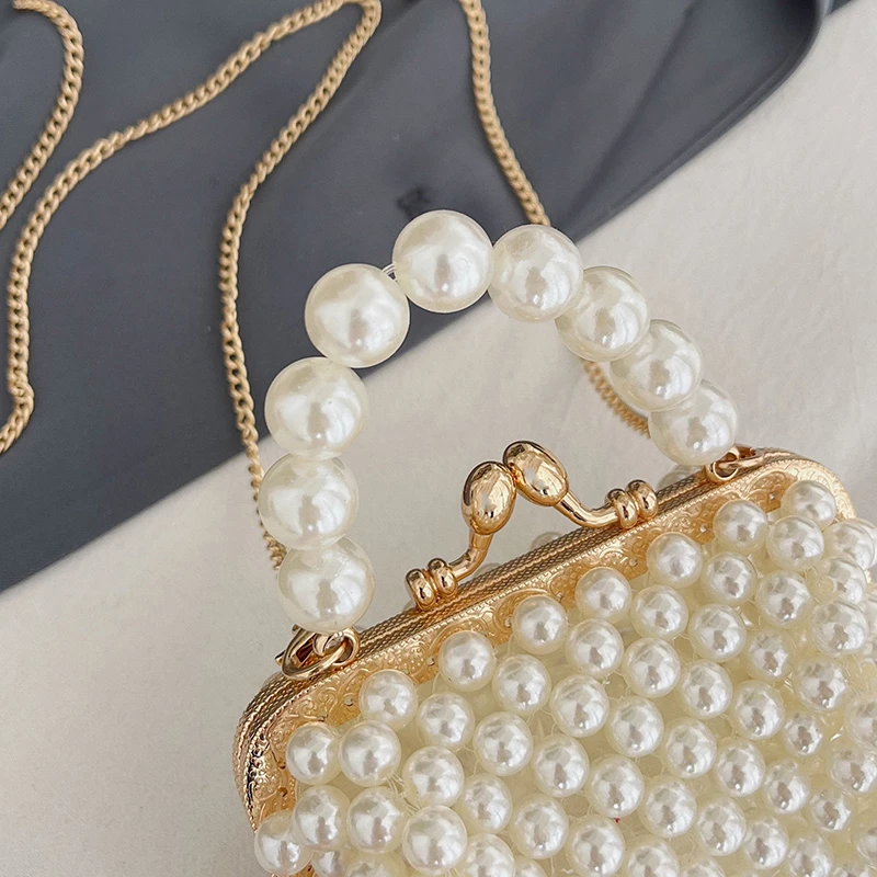 Luxuriöse Designer-Damentasche, handgefertigte Perlen-Tasche, neue Ketten-Schulter-Crossbody-Tasche, Mini-Lippenstift-Etui, Vintage-Perlen-Abendtasche – Detail 15