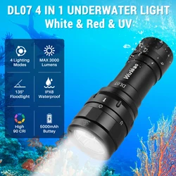 Wurkkos dl07 Taucht aschen lampe 26650 mehrfarbige LED-Lampe weiß rotes Licht 3000lm edc Unterwasser laterne ipx8 Drehschalter