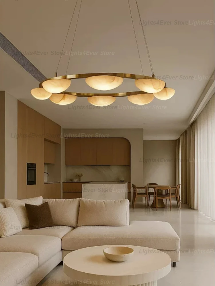 Modern Contemporary Alabaster Chandelier Lustre Real Marble LED Dimmable Lamp Suspension Luminaire Lampen For Dinning Room