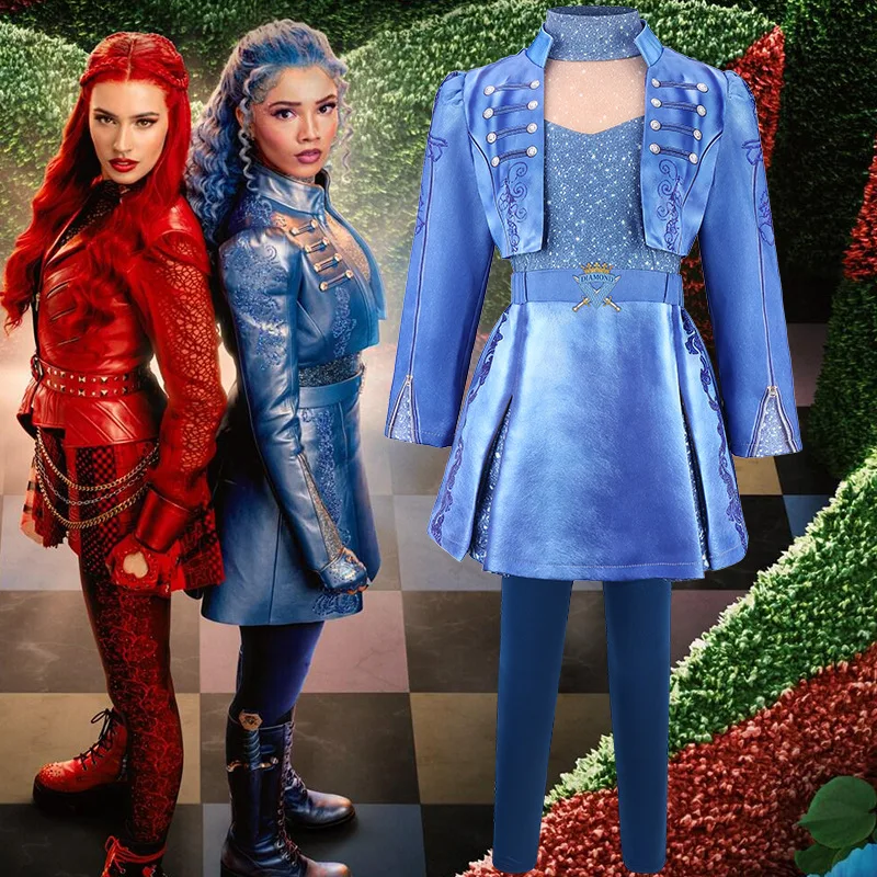 Nouveau Costume de Cosplay pour Enfants Descendants 5 Dark Fantasy, Princesse Bleue, Reine des Cœurs, pour Filles, Tenue de Spectacle d'Halloween