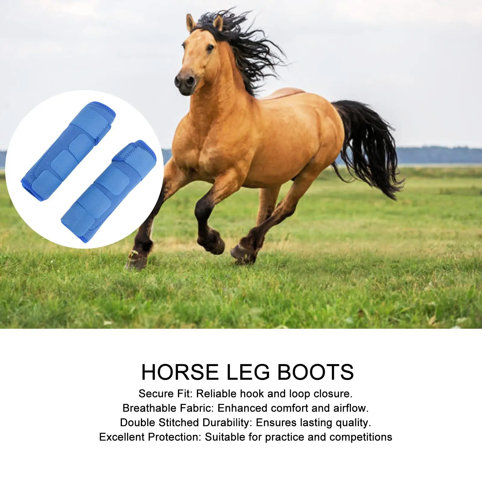 Shock-Absorb Horse Sports Boots - 1 Pair Blue - Front Leg - Accurate Fit - Hook and Loop - for active Horse