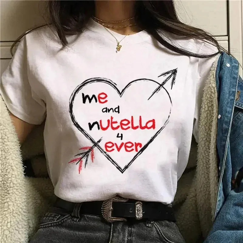 Nueva camiseta Kawaii de moda Nutella divertida con estampado Harajuku para mujer, camiseta coreana de dibujos animados bonitos, ropa para mujer
