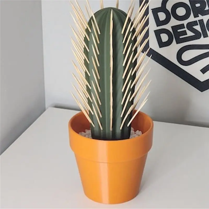 A74E-Plant Decoration Crafts Home Decoration Garden 3D Printed Cactus Simulation Pot Toothpick Box Table Decoration view 2