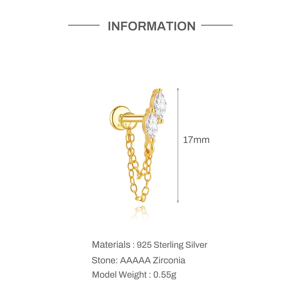 AIDE 925 Sterling Silber Pferdeaugen Doppelschichtige Quaste für Damen, flacher Rücken, Knorpelpiercing, Ohrknochen-Ohrringe, edler Schmuck – Detail 6