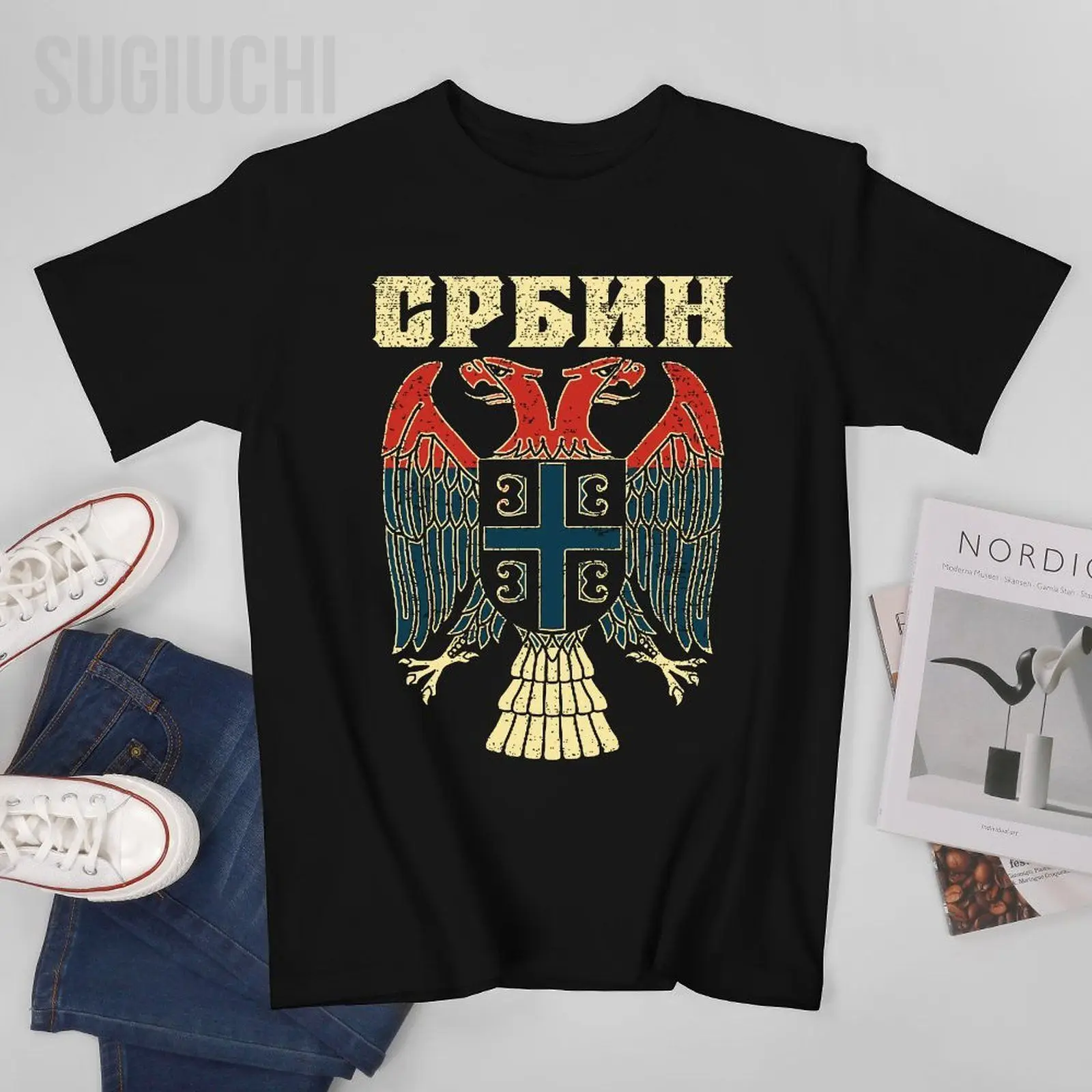 Unisex Men Serbia Srbija Serbian Serb Srbin Eagle Flag Tshirt Tees O-neck T Shirts Women Boys 100% Cotton T-Shirt