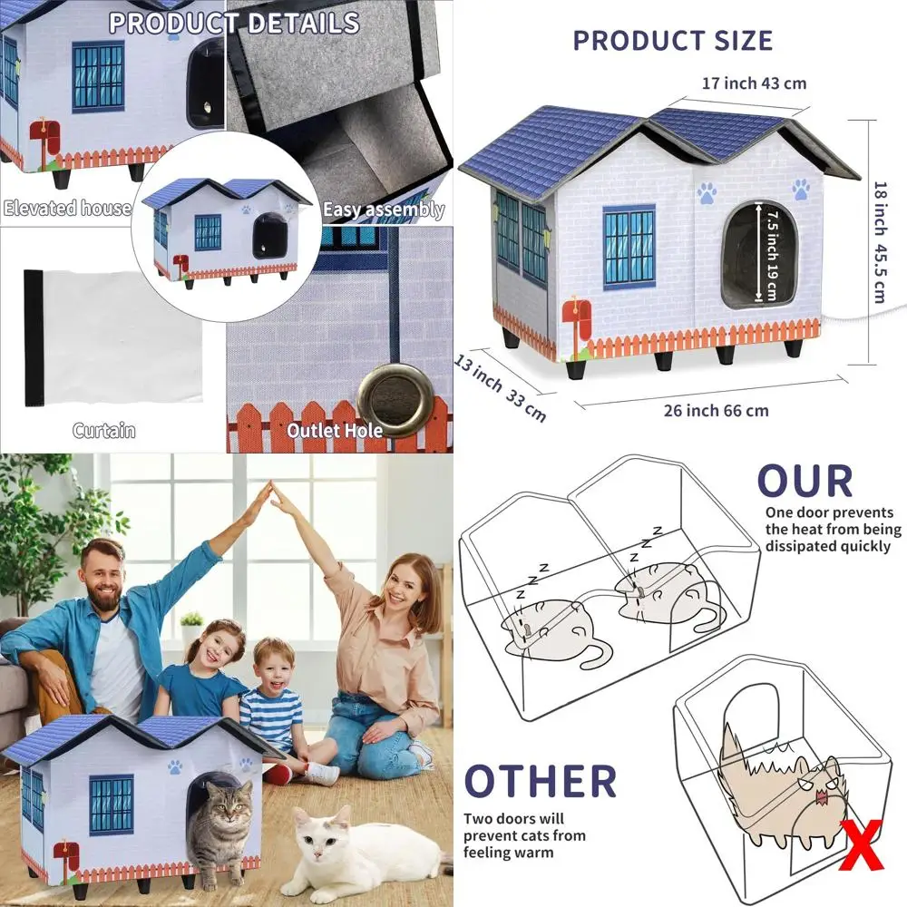 

Elevated Waterproof Heated Cat House for Indoor/Outdoor Use, Suitable for Feral Cats, Easy Assembly