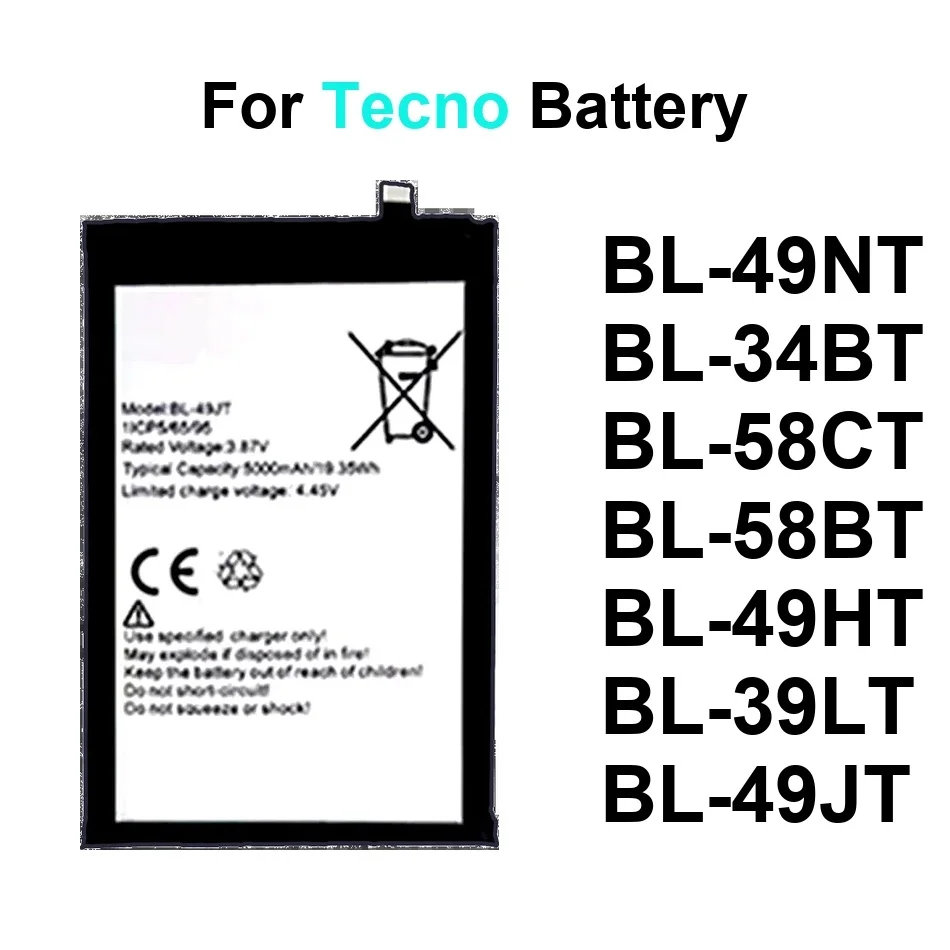 

Для Tecno BL-39LT KA7 LC7 Pop 2 6 7 12 Spark GO Power 4 7T 8 16 Camon 17 18P Pro 2023 2024 Аккумулятор BL-58BT BL-49HT