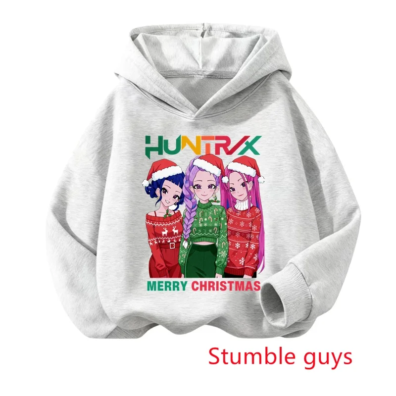 الأولاد Kpop شيطان الصيادين الاطفال هوديي 3-12Y الخريف الشتاء عيد الميلاد الدافئة لينة سانتا طباعة مريحة مقنعين البلوز ​