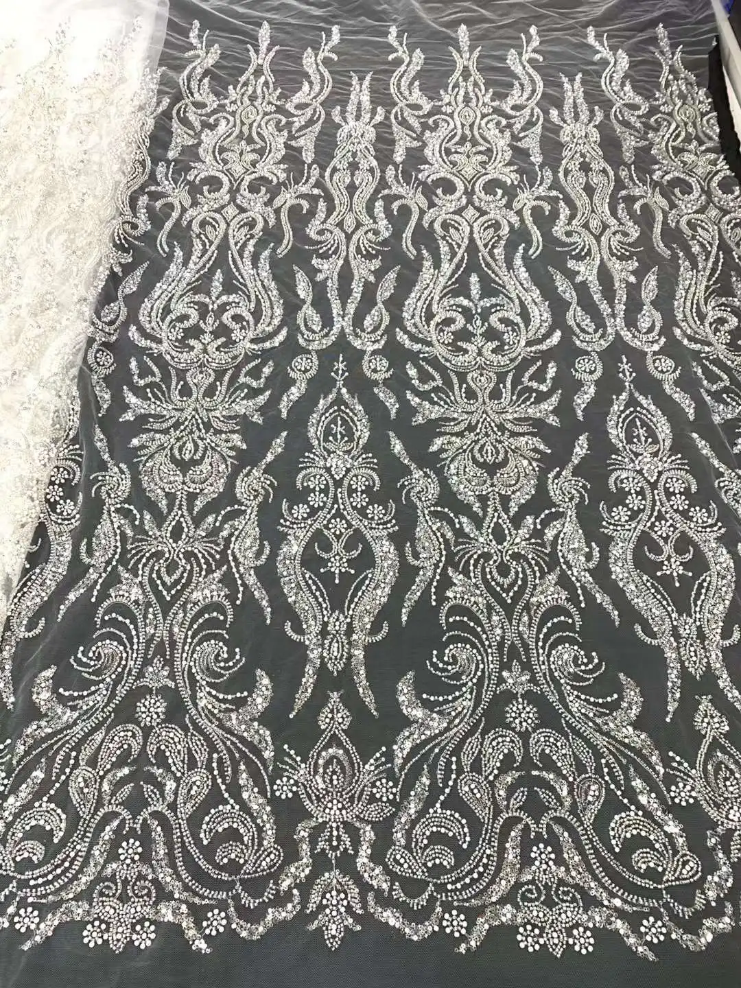 African Sequins Beaded Groom Lace Fabric 2024 High Quality French Embroidery Heavy Lace Fabric Nigerian Lace Fabric