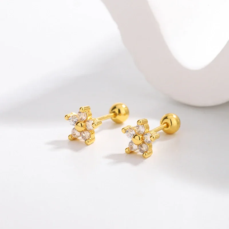 6-teiliges Set glänzender Kristallkronen-Zirkon-Blumen-Ohrstecker für Damen, geometrische runde Ohrstecker, trendiger Knorpelpiercing-Schmuck – Detail 3