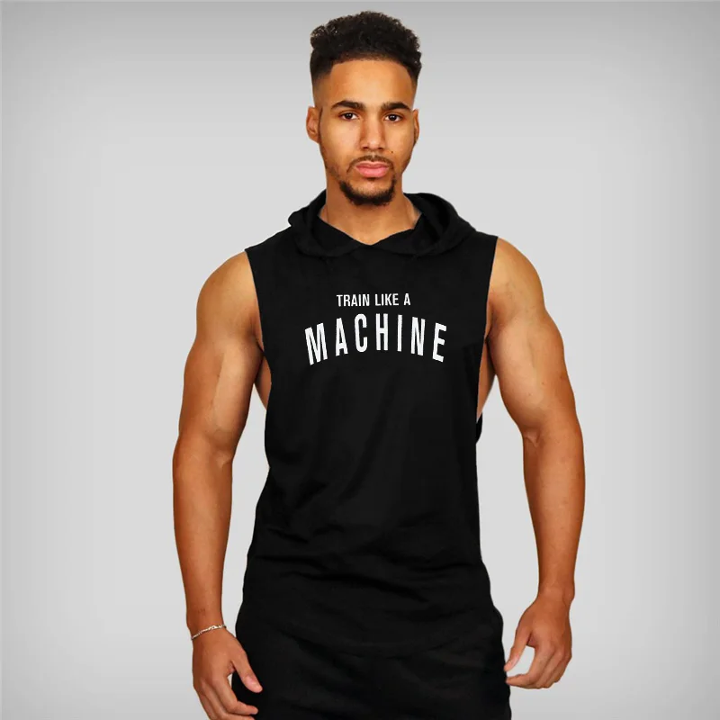 Men Hooded Stringer Tank Top Comfort Cotton Sleeveless Hooded Running Vests For Male Weightlifting Fitness Summer Daily Outfit