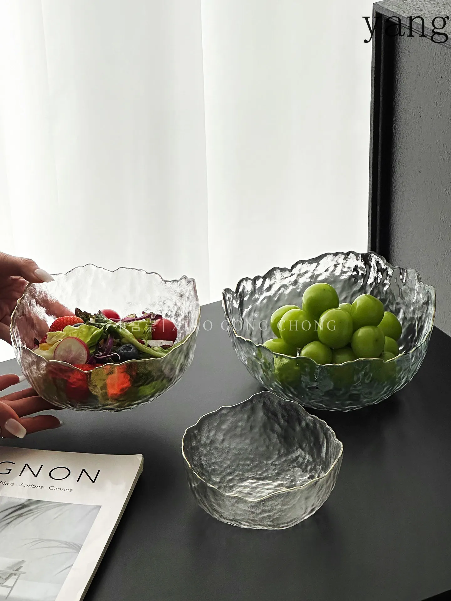 LMM transparent glass bowl vegetable salad bowl high value hammer crystal fruit plate
