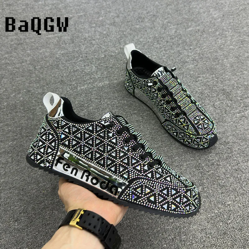 Luxury Sparkly Sneakers for Men Designer Cover Bottom Casual Bling Board Shoe Fashion Upper Increased Internal Platform Shoes