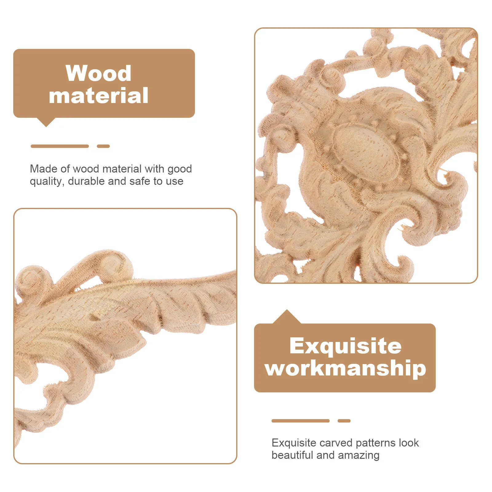 

4Pcs Wood Carved Onlay Appliques Wooden Decorative Ornaments for Furniture Door Wall DIY Carving Accessories DIY Wood Onlay