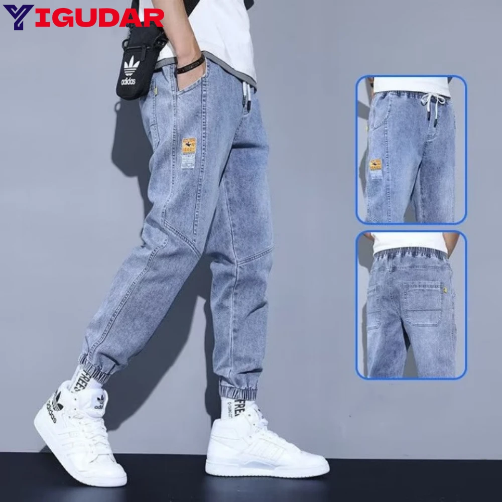 Men's Jeans Slim-Fitting Pants Casual Jogging Pants Streetwear Drawstring Denim jeans Men's Cargo Pants Loose Fashion trousers