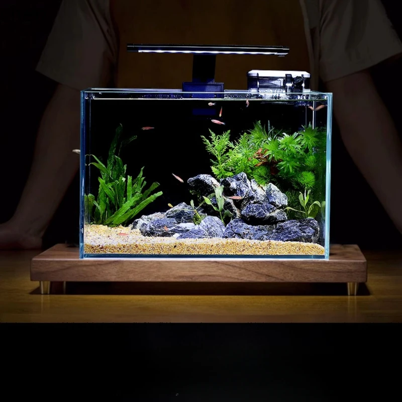 

HXL fish tank small ecological landscaping full set of table small fish tank desk topnext to the water-free super white