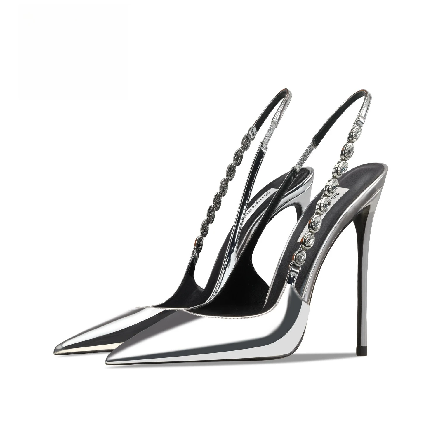 

Royi Store Patent Leather Silver Rhinestone Sandals Women's Summer 2026 New Pointed Thin Heel Empty Fashion Design High Heels