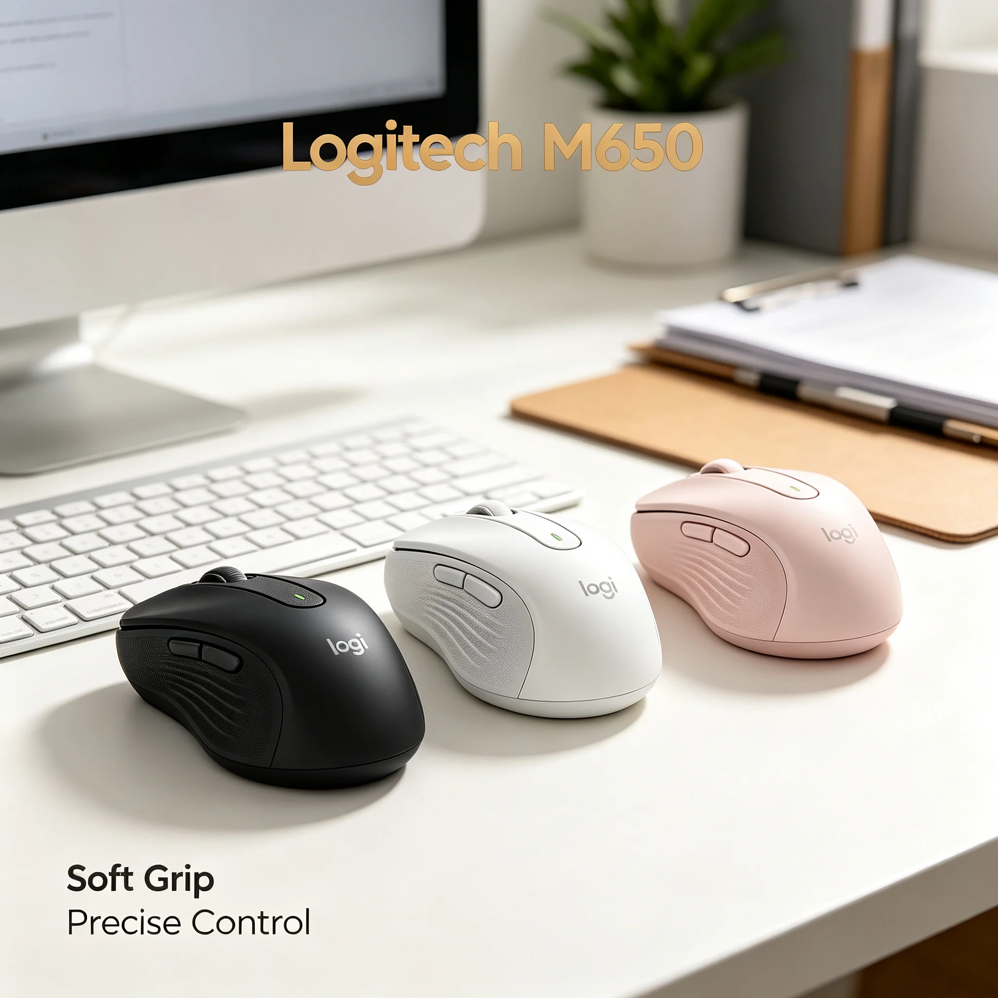 Logitech M650 Wireless Office Mouse SmartWheel Dual Connectivity Compatible with Windows Mac Chrome Desktop
