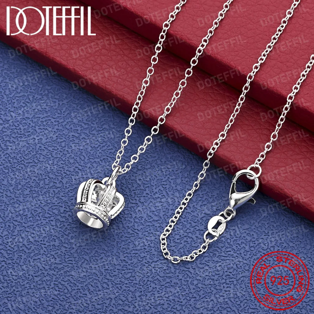 Collar con colgante de corona de circonita AAA para mujer, de Plata de Ley 925, joyería para fiesta de compromiso y boda