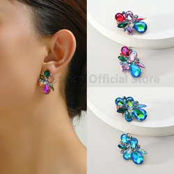 Korean Fashion Simple Statement Ear Accessories Piercing Stud Earrings For Women Crystal Geometric Colorful Charms Jewelry Gift
