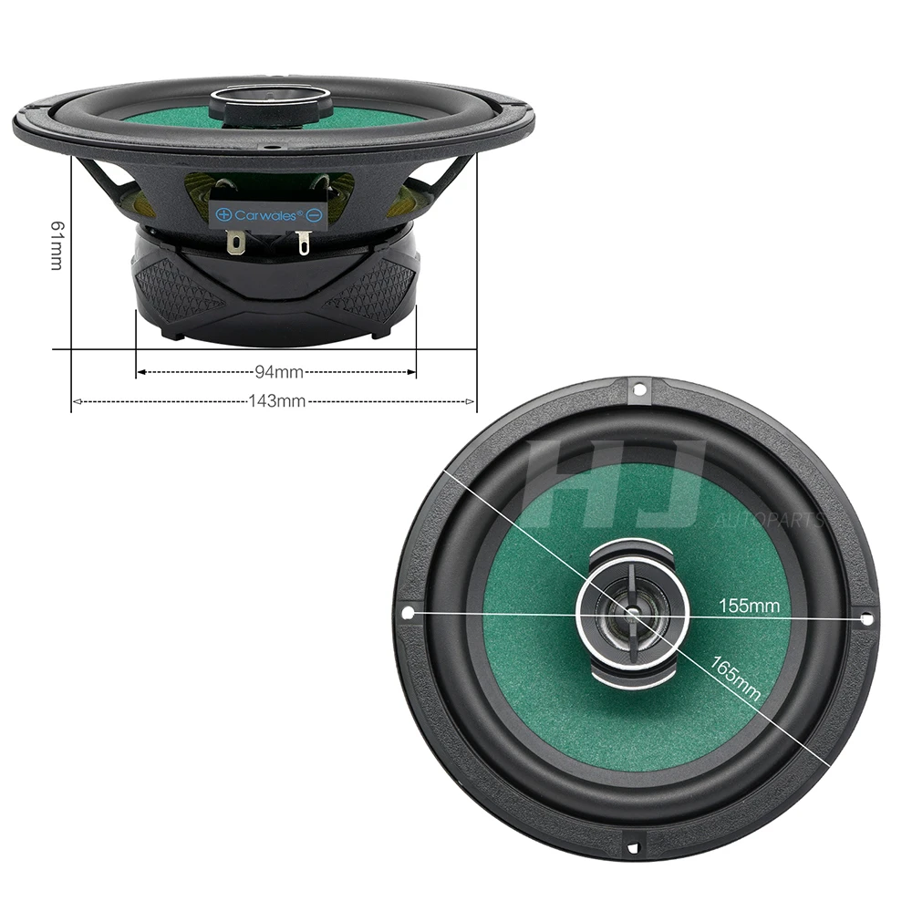 Coaxial Car Audio Speaker Set, Sub Woofer Tweeter Kit com alto-falante Treble, 6.5 ", 2-Way, 55-21KHZ, Max 280W, 2Pcs