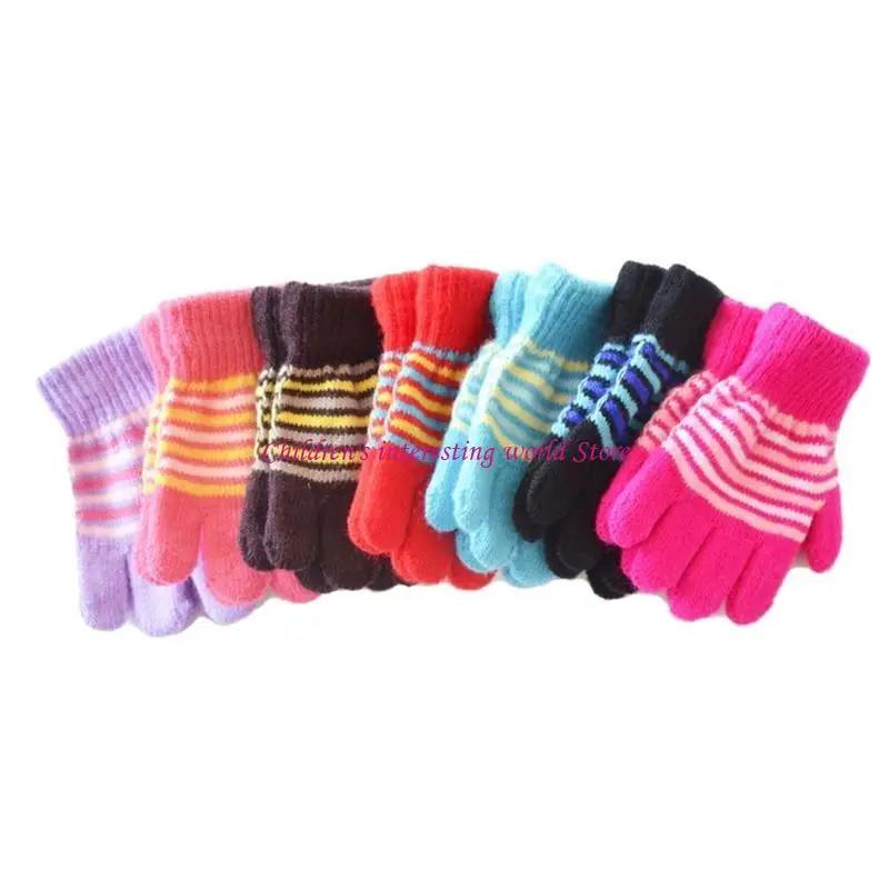 

Children Full Finger Gloves Stripe Gloves Mittens Age1-5 Toddler Knitted Winter Gloves Outdoor Sport Gloves for Boy Girl 425F