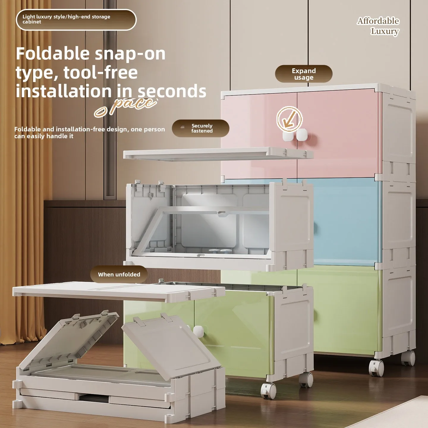 Foldable Storage Cabinet Multi-Tier Door Snack Organizer Home 6 Foldable Storage Cabinet Multi-Tier Door Snack Organizer Home