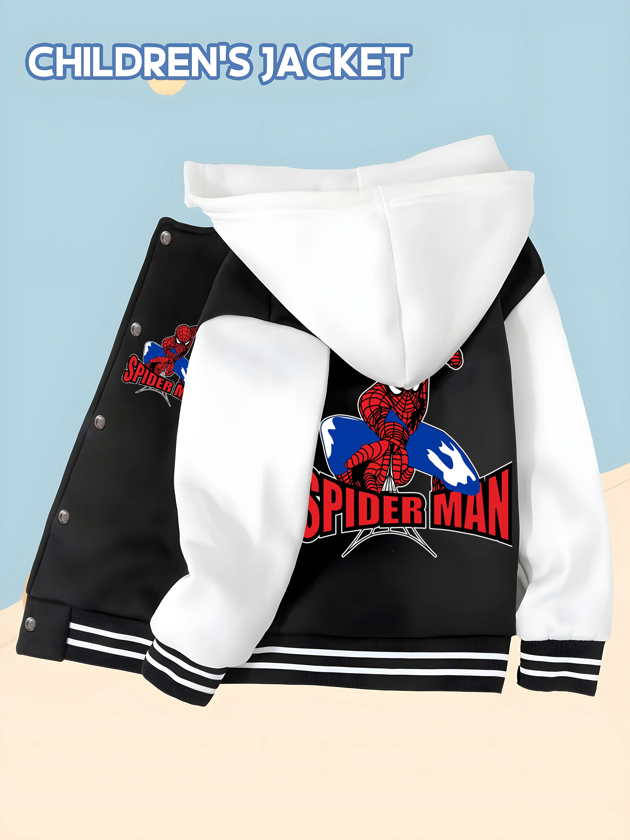 miniso-marvel-co-branded-spider-man-boys'-baseball-uniform-hero-image-hooded-baseball-version-trendy-and-childlike-a-must-hav