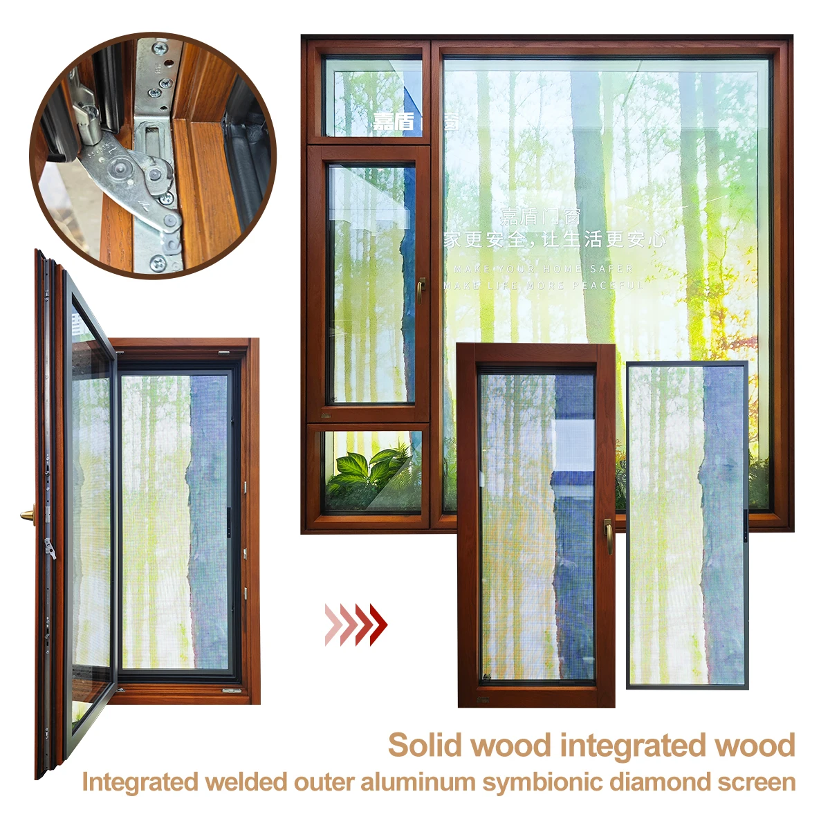 Aluminium Arch House Casement Windows Wooden Frame Stainless Steel Screen Folding Design Horizontal Energy Star Qualified Louver