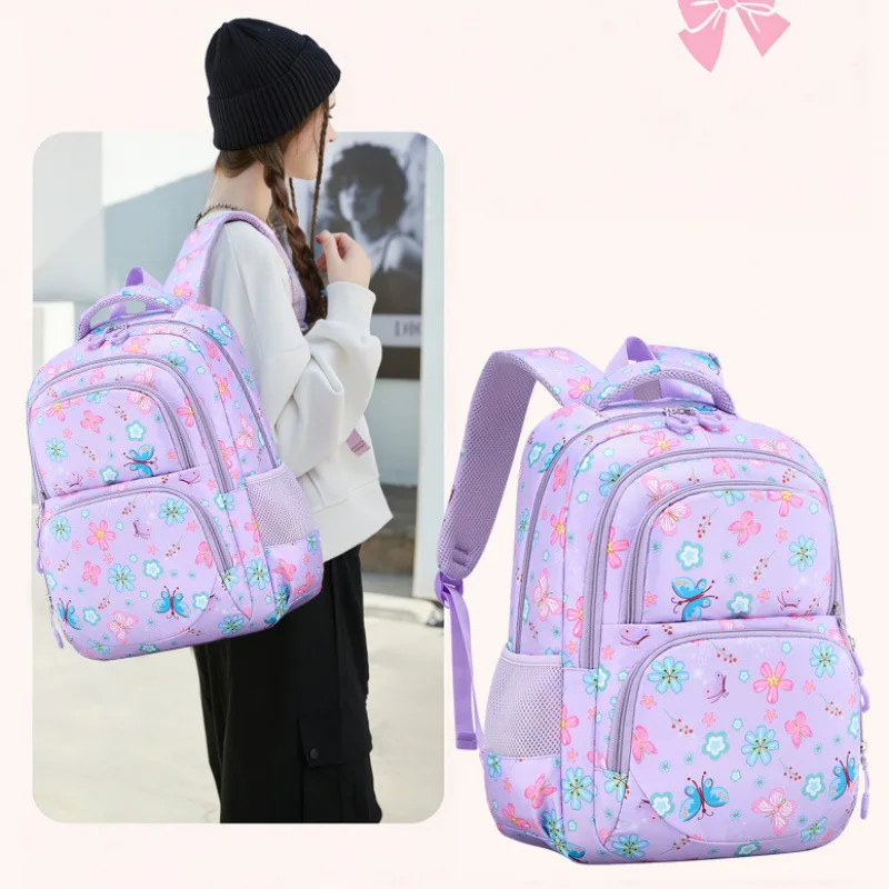 2026 New Leisure School Bag Girl Grade 3-6 Lunch Box Pencil Case Primary Student Shoulder Backpack Large Capacity Light Mochilas