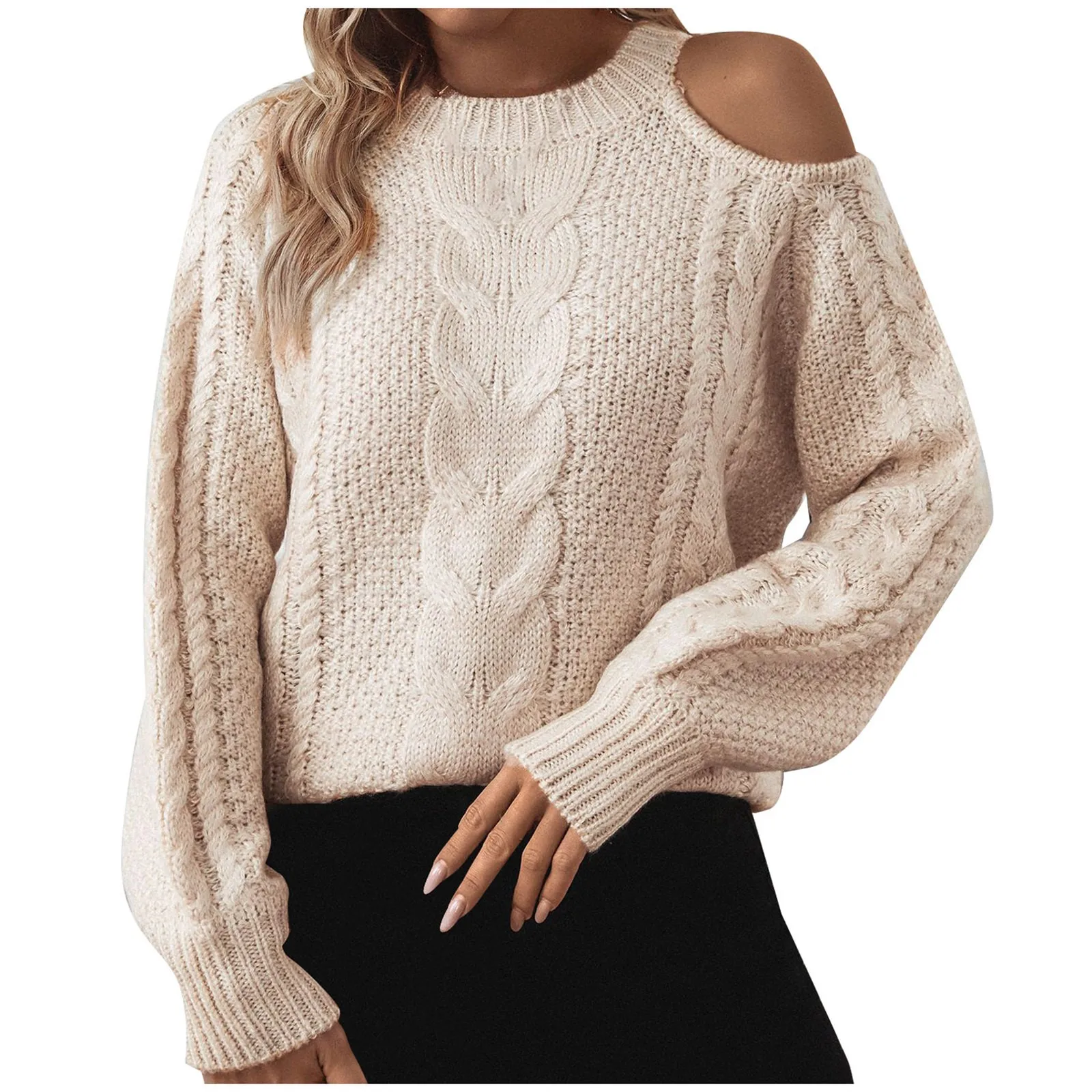 Lady's Elegant Sweaters 2024 Autumn Winter Latest Solid Color Twisted Flower Sexy Off Shoulder Loose Simple Knitted Sweater Tops