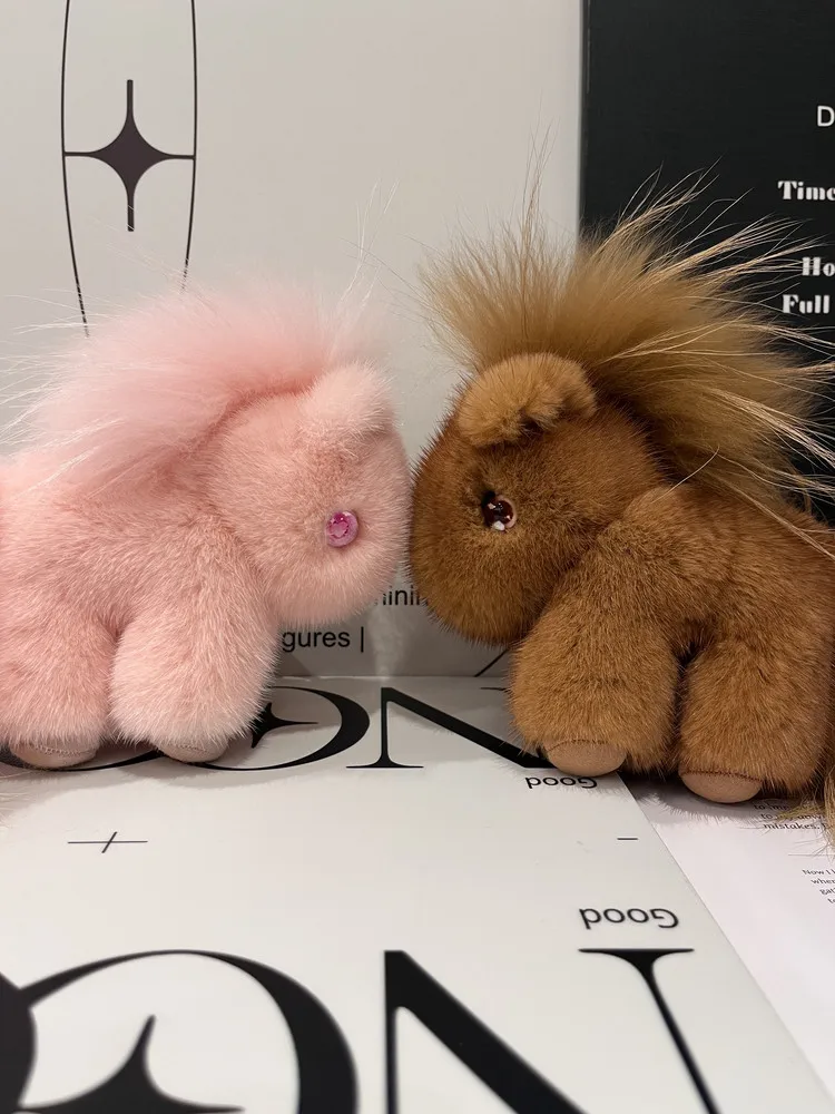 Mink Fur Little Horse Keychain Cute Plush Toy Ornament High-end Ins Fashion Pendant for Women Girls Key Ring Car Bag Decoration