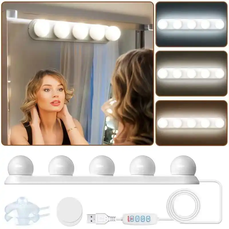 ضوء مرآة الغرور LED، سطوع قابل للتعديل بثلاثة ألوان، مصباح طاولة الزينة يعمل بمنفذ USB، مناسب لمرايا وخزائن الحمام