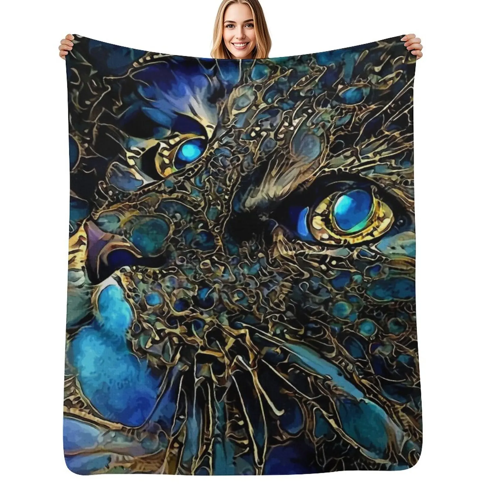 Cat Jewell - Couverture à motifs de chats, peintures de chat, lea roche, couverture chaude et confortable pour la sieste au bureau