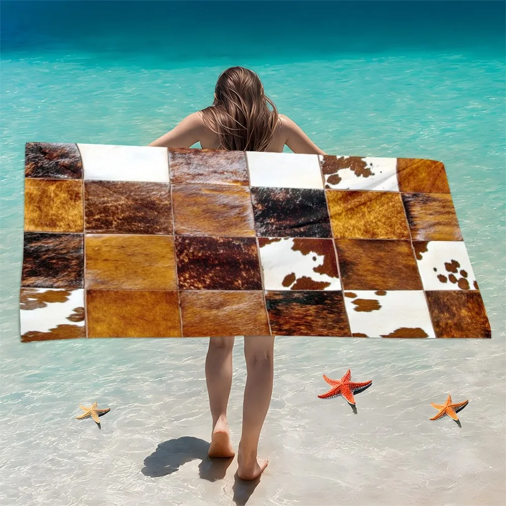 Cow Patchwork Print Beach Towel Patterned Sunscreen And Windproof Suitable For Swimming Pool Camping Travel Blanket