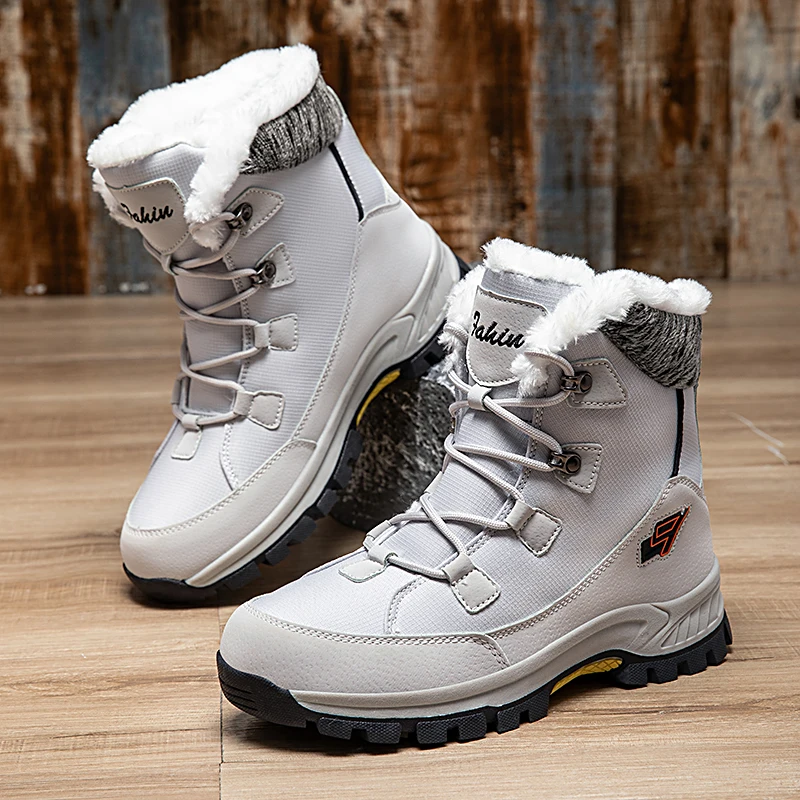 Mens Winter Snow Boots Waterproof Non-Slip Ankle Booties Warm Fur Lined Hiking Trekking Shoes Outdoor Walking Casual Desert Boot