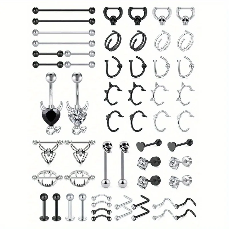 Halloween Body Piercing Nose Rings, Fake Lip Rings, Cartilage Earrings, Tongue Rings, Nipple Rings, Septum Rings, Rook Earrings