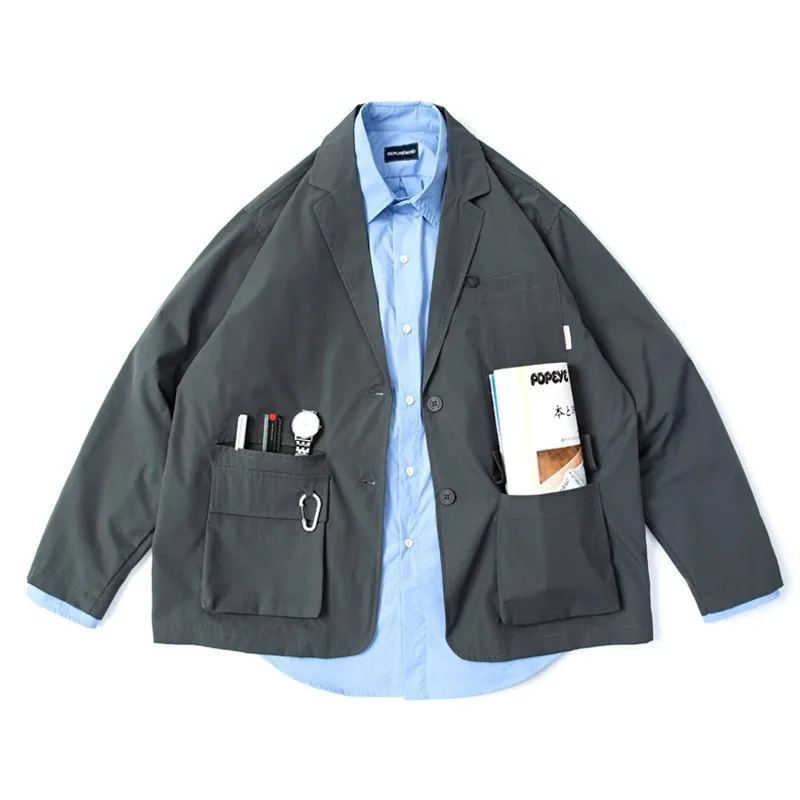 Retro Japanese Style Outdoor Commute Functional Cityboy Tailored Jacket Men Loose Multi-Pocket Workwear Coat Breathable Wearable