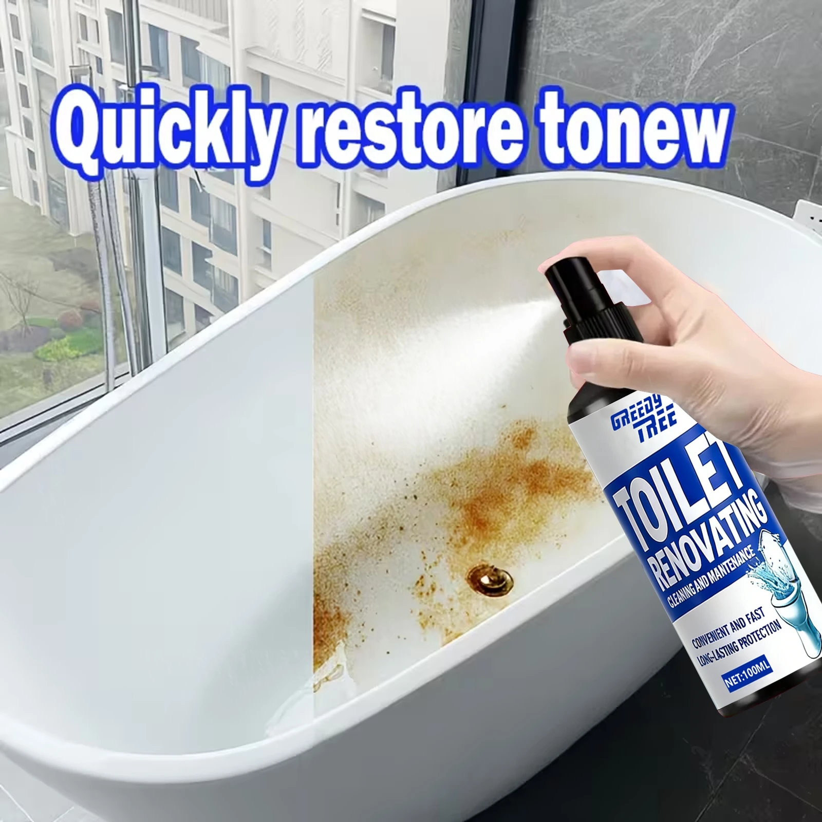Toilet Renovating Spray, 100ML Toilet Bowl Cleaner & Stain Remover, Powerful Deep Cleaning for Limescale, Yellow Stains & Grime,